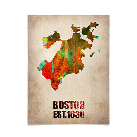 Naxart Boston Watercolor Map Poster