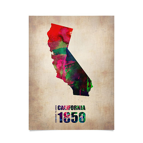 Naxart California Watercolor Map Poster