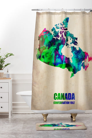 Naxart Canada Watercolor Map Shower Curtain And Mat