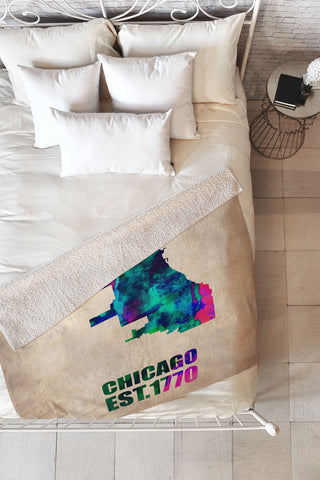 Naxart Chicago Watercolor Map Fleece Throw Blanket