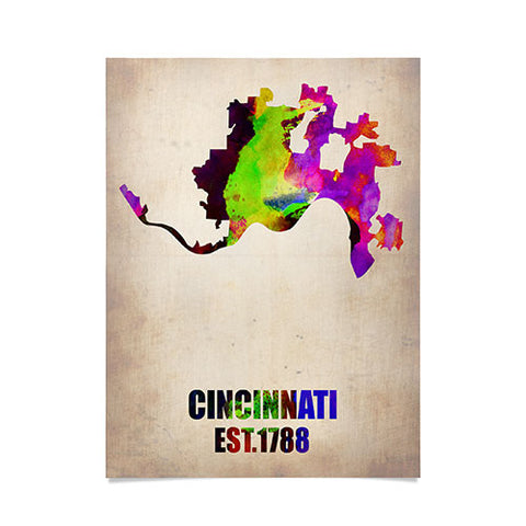 Naxart Cincinnati Watercolor Map Poster