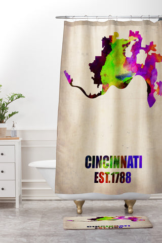 Naxart Cincinnati Watercolor Map Shower Curtain And Mat