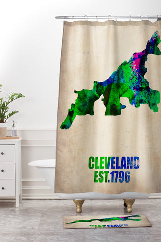 Naxart Cleveland Watercolor Map Shower Curtain And Mat