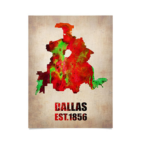 Naxart Dallas Watercolor Map Poster