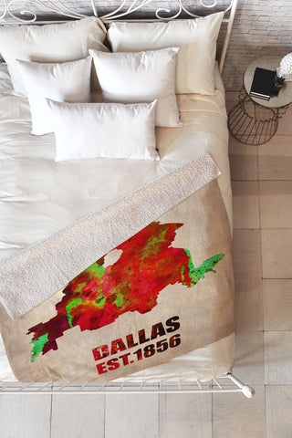 Naxart Dallas Watercolor Map Fleece Throw Blanket