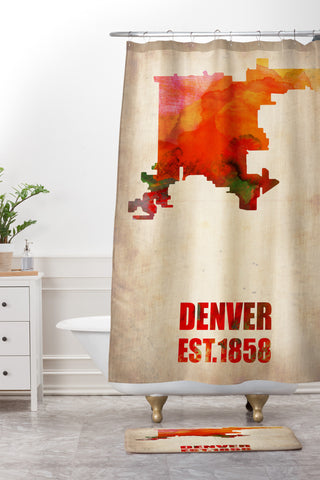 Naxart Denver Watercolor Map Shower Curtain And Mat
