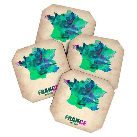 Naxart France Watercolor Map Coaster Set