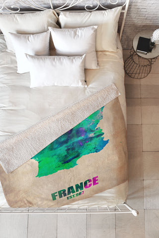 Naxart France Watercolor Map Fleece Throw Blanket