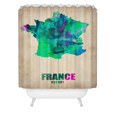 Naxart France Watercolor Map Shower Curtain