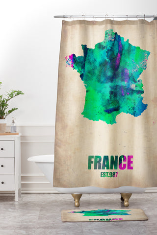 Naxart France Watercolor Map Shower Curtain And Mat