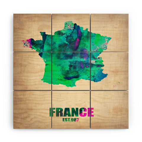 Naxart France Watercolor Map Wood Wall Mural