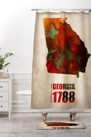 Naxart Georgia Watercolor Map Shower Curtain And Mat