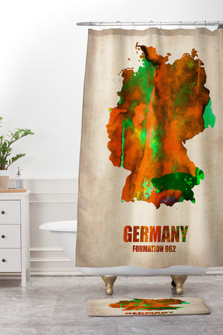 Naxart Germany Watercolor Map Shower Curtain And Mat