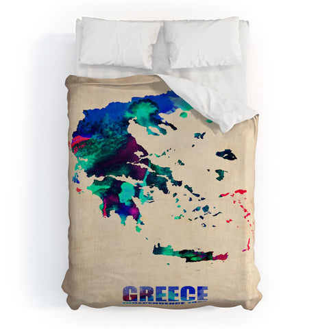 Naxart Greece Watercolor Poster Duvet Cover