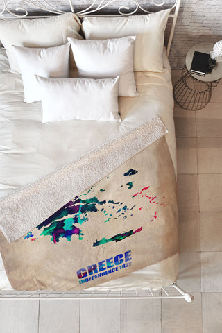 Naxart Greece Watercolor Poster Fleece Throw Blanket