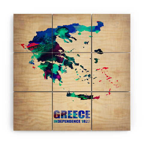 Naxart Greece Watercolor Poster Wood Wall Mural