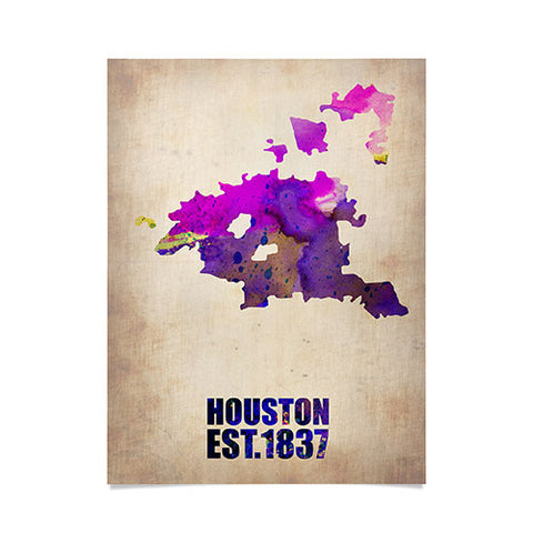 Naxart Houston Watercolor Map Poster
