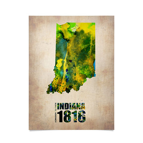 Naxart Indiana Watercolor Map Poster