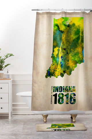 Naxart Indiana Watercolor Map Shower Curtain And Mat