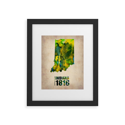 Naxart Indiana Watercolor Map Framed Art Print