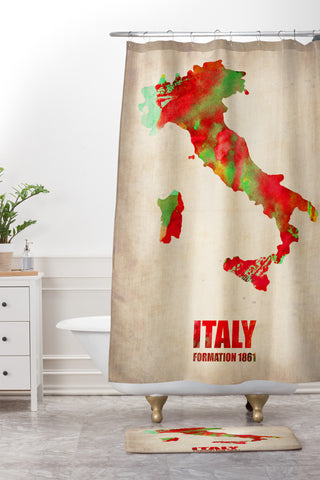 Naxart Italy Watercolor Map Shower Curtain And Mat