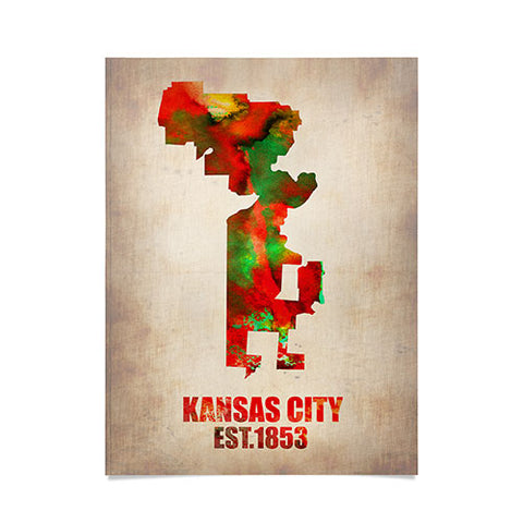 Naxart Kansas City Watercolor Map Poster