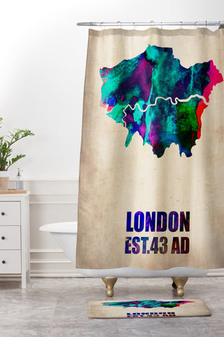Naxart London Watercolor Map 2 Shower Curtain And Mat