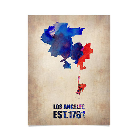 Naxart Los Angeles Watercolor Map 1 Poster