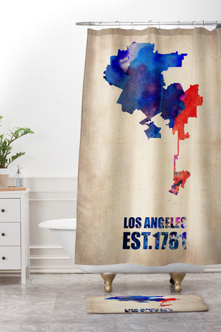 Naxart Los Angeles Watercolor Map 1 Shower Curtain And Mat