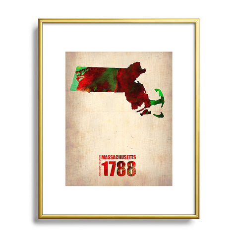 Naxart Massachusetts Watercolor Map Metal Framed Art Print