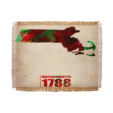 Naxart Massachusetts Watercolor Map Throw Blanket