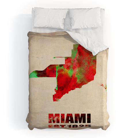 Naxart Miami Watercolor Map Duvet Cover
