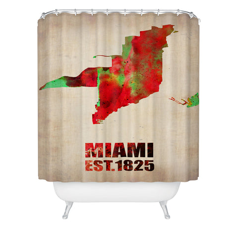 Naxart Miami Watercolor Map Shower Curtain