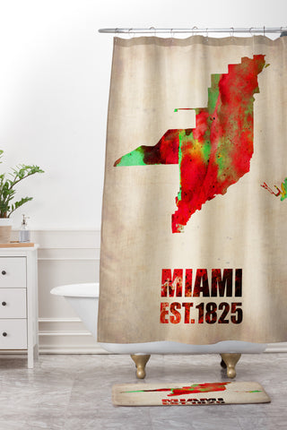 Naxart Miami Watercolor Map Shower Curtain And Mat