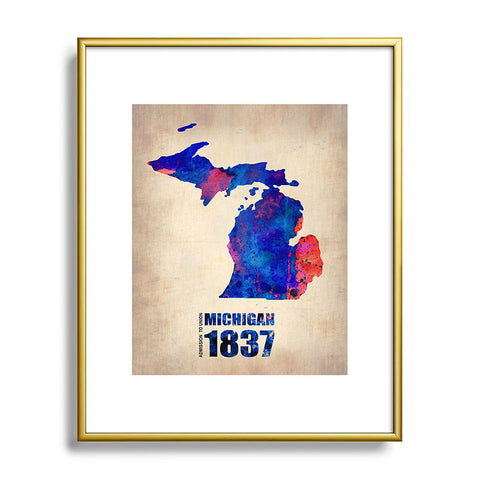 Naxart Michigan Watercolor Map Metal Framed Art Print