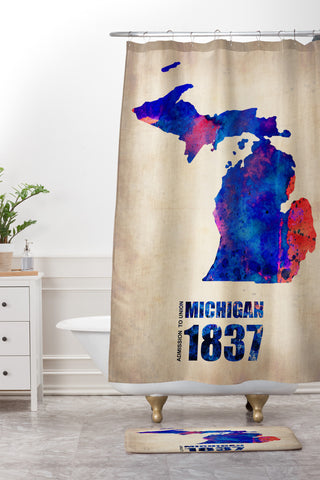 Naxart Michigan Watercolor Map Shower Curtain And Mat