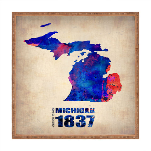 Naxart Michigan Watercolor Map Square Tray