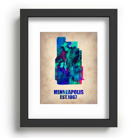 Naxart Minneapolis Watercolor Map Recessed Framing Rectangle