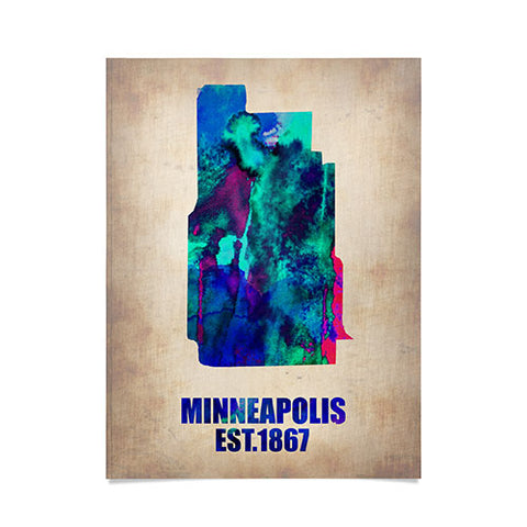 Naxart Minneapolis Watercolor Map Poster