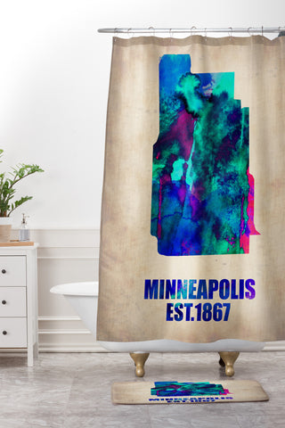 Naxart Minneapolis Watercolor Map Shower Curtain And Mat