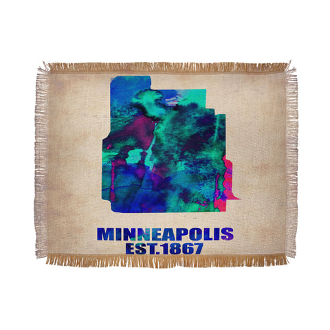 Naxart Minneapolis Watercolor Map Throw Blanket