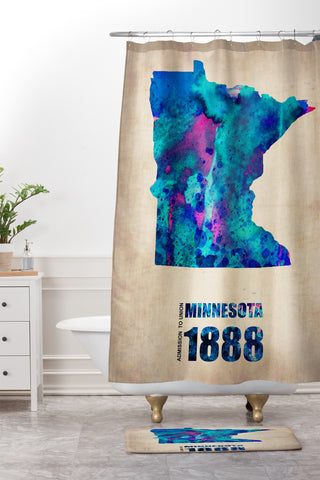 Naxart Minnesota Watercolor Map Shower Curtain And Mat