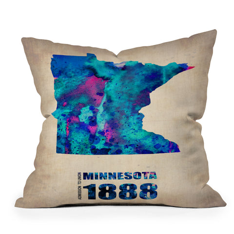 Naxart Minnesota Watercolor Map Throw Pillow