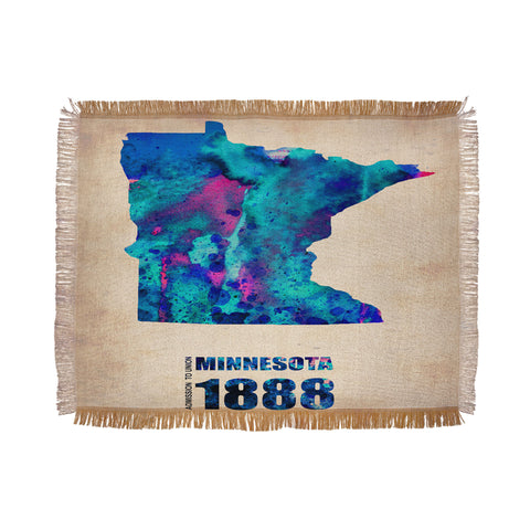 Naxart Minnesota Watercolor Map Throw Blanket