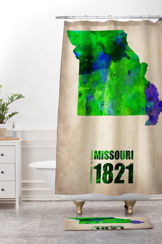 Naxart Missouri Watercolor Map Shower Curtain And Mat