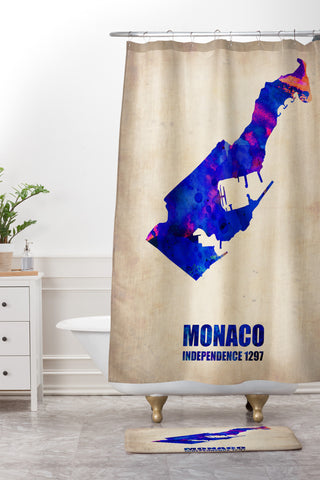 Naxart Monaco Watercolor Poster Shower Curtain And Mat