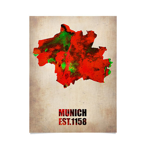 Naxart Munich Watercolor Map Poster