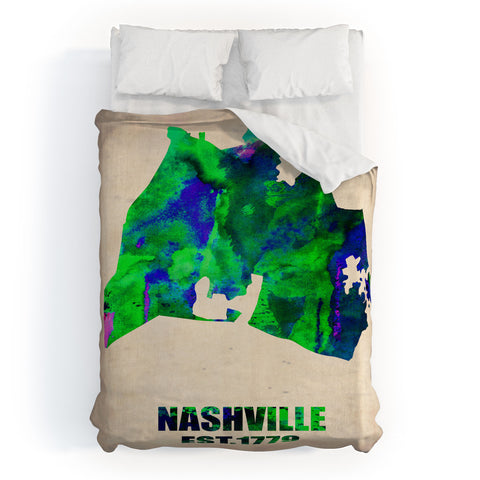 Naxart Nashville Watercolor Map Duvet Cover