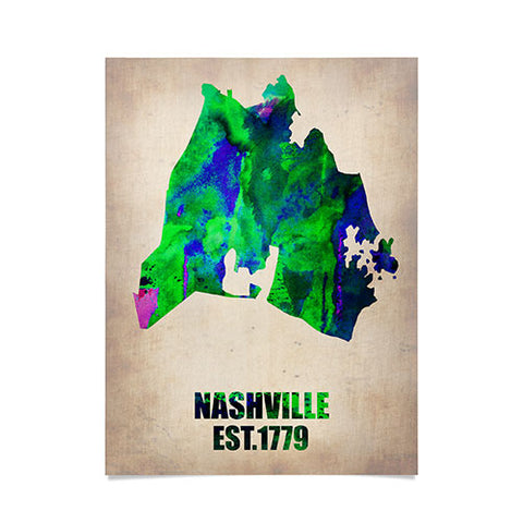 Naxart Nashville Watercolor Map Poster