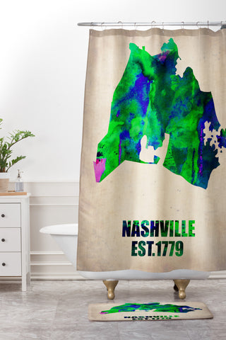 Naxart Nashville Watercolor Map Shower Curtain And Mat